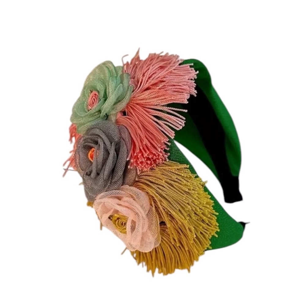 Green Floral Fringe Headband